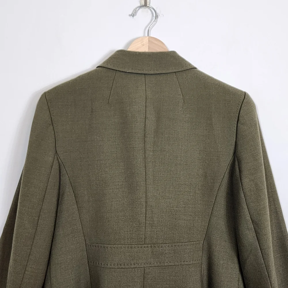 EUC Talbots Olive Green Wool Blend Fitted Stretch Blazer Gold Button Size 4 - Picture 9 of 11